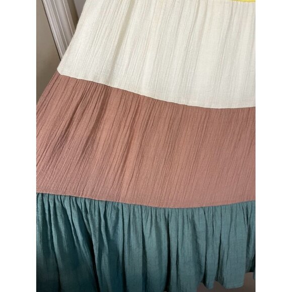 Colorful Tiered Mini Dress L Earthy Neutral Festival Summer Ombre Concert Chic - Picture 5 of 8